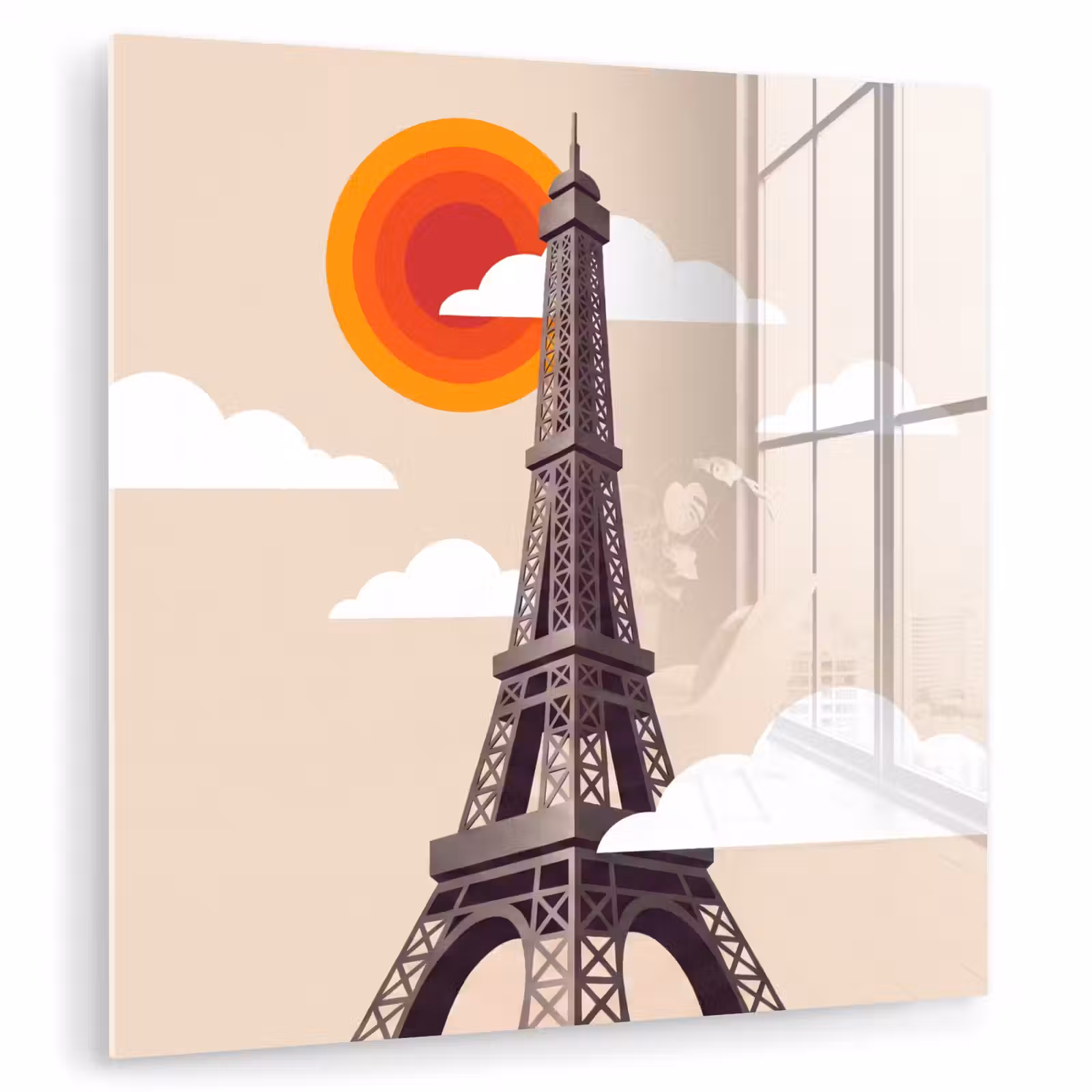 Glas schilderij - Eiffeltoren - Zon - Architectuur - Abstract - Beige — 1