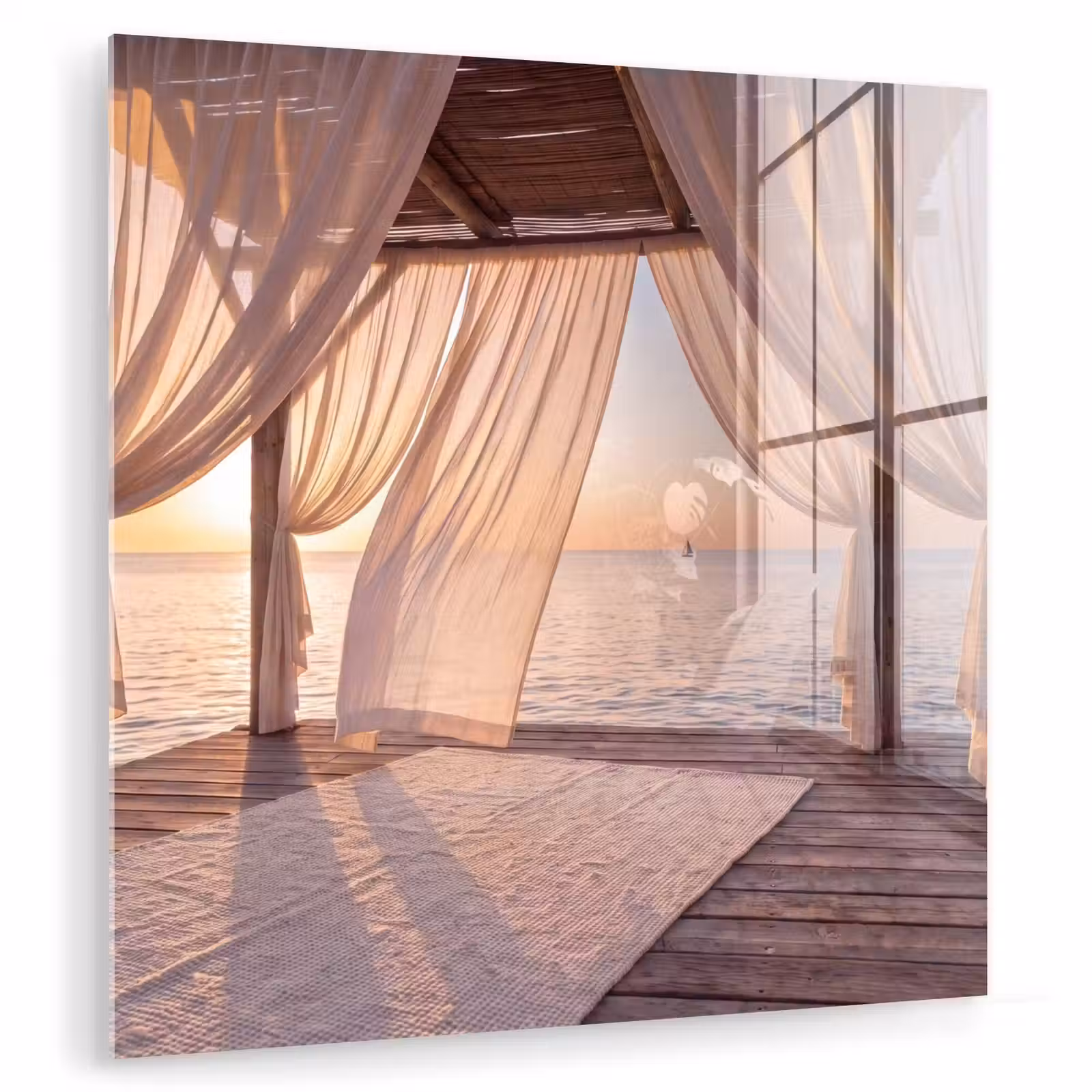 Glas schilderij - Overkapping - Zee - Zonsondergang - Vakantie - Rust — 1