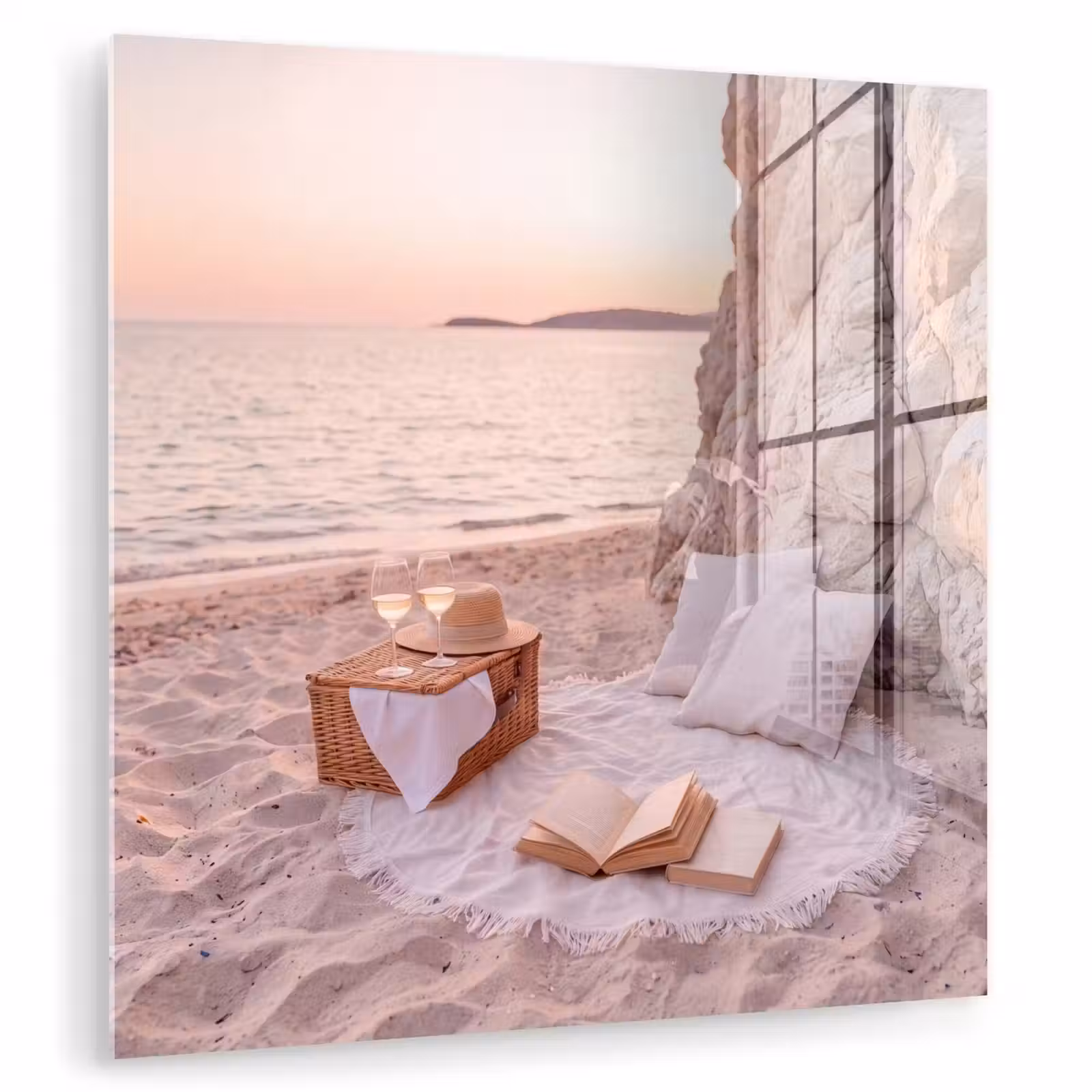 Glas schilderij - Strand - Picknick - Zonsondergang - Zomer - Natuur — 1