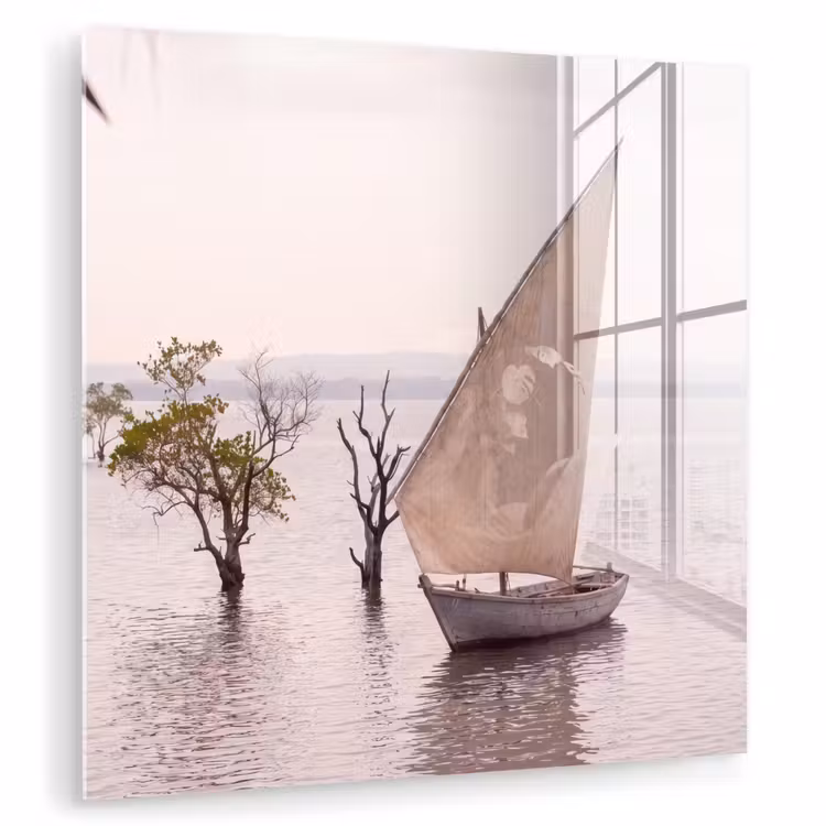 Glas schilderij - Boot - Zeil - Water - Tropisch - Natuur — 1