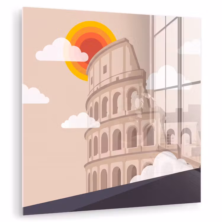 Glas schilderij - Colosseum - Zonsopgang - Rome - Architectuur - Beige — 1