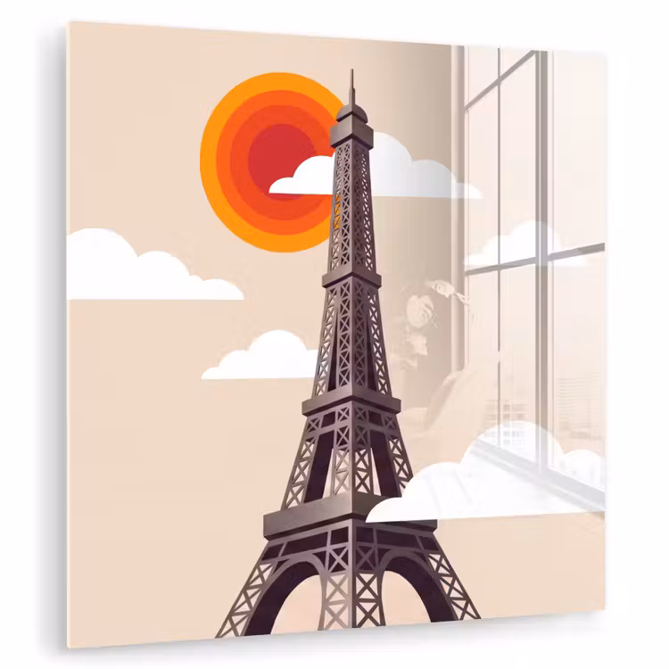 Glas schilderij - Eiffeltoren - Zon - Architectuur - Abstract - Beige — 1