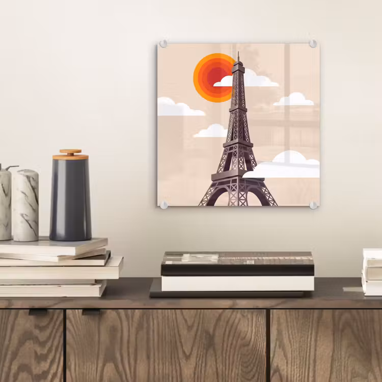 Glas schilderij - Eiffeltoren - Zon - Architectuur - Abstract - Beige — 2