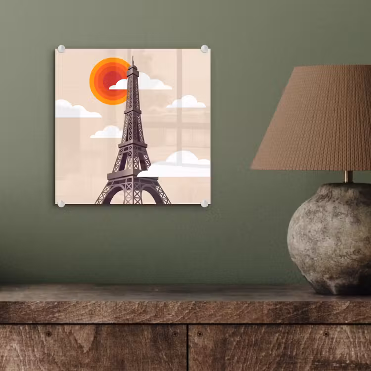 Glas schilderij - Eiffeltoren - Zon - Architectuur - Abstract - Beige — 4