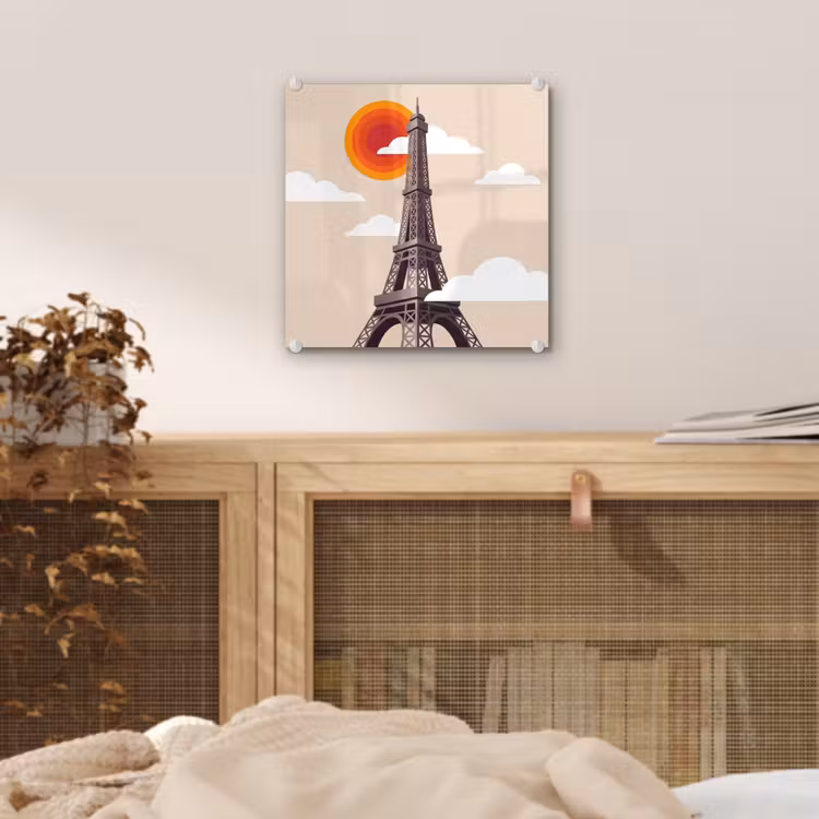 Glas schilderij - Eiffeltoren - Zon - Architectuur - Abstract - Beige — 5