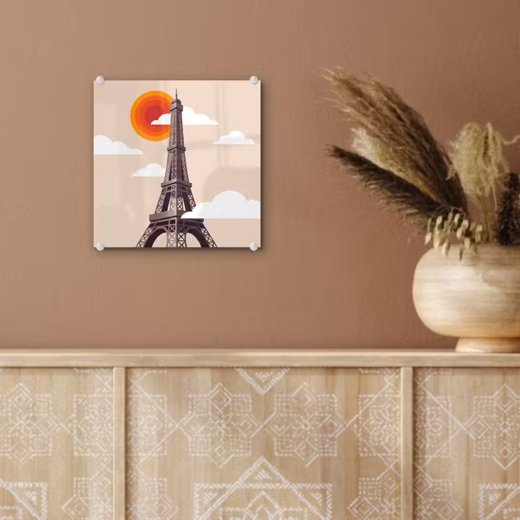 Glas schilderij - Eiffeltoren - Zon - Architectuur - Abstract - Beige — 6