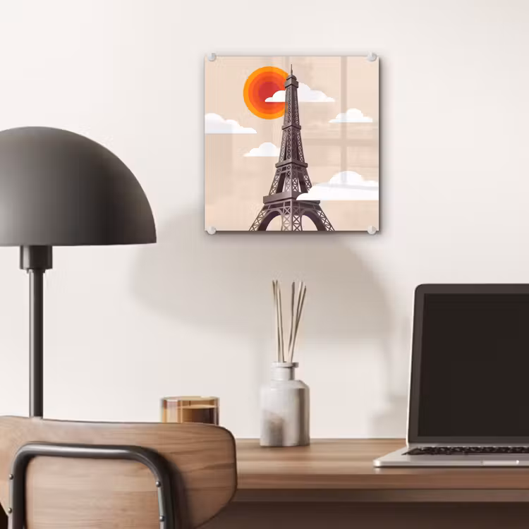 Glas schilderij - Eiffeltoren - Zon - Architectuur - Abstract - Beige — 7