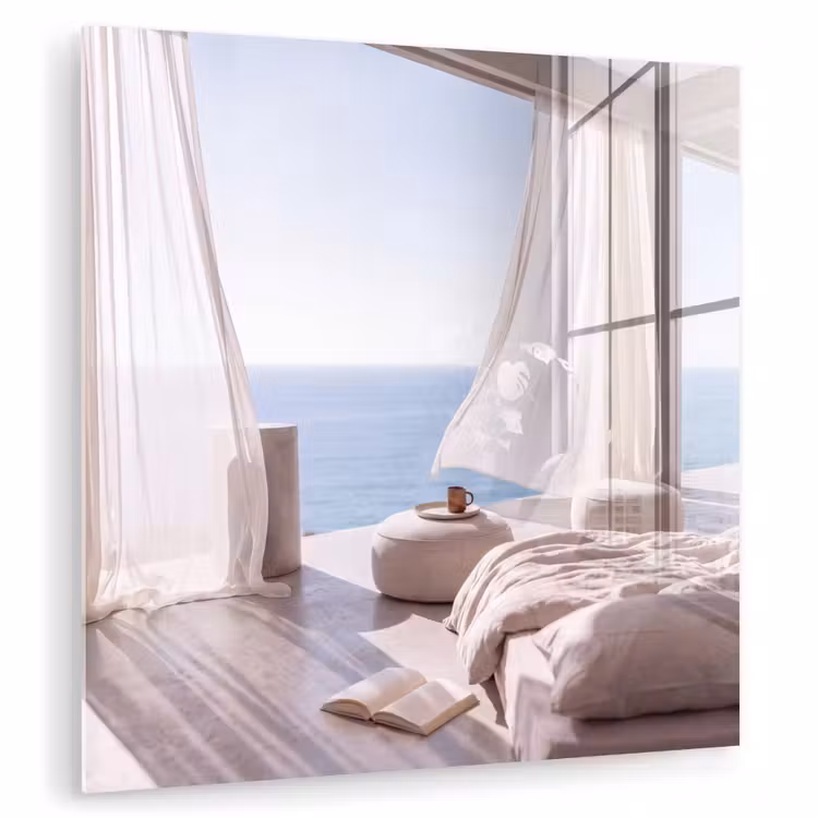 Glas schilderij - Interieur - Zeezicht - Modern - Rust - Beige — 1