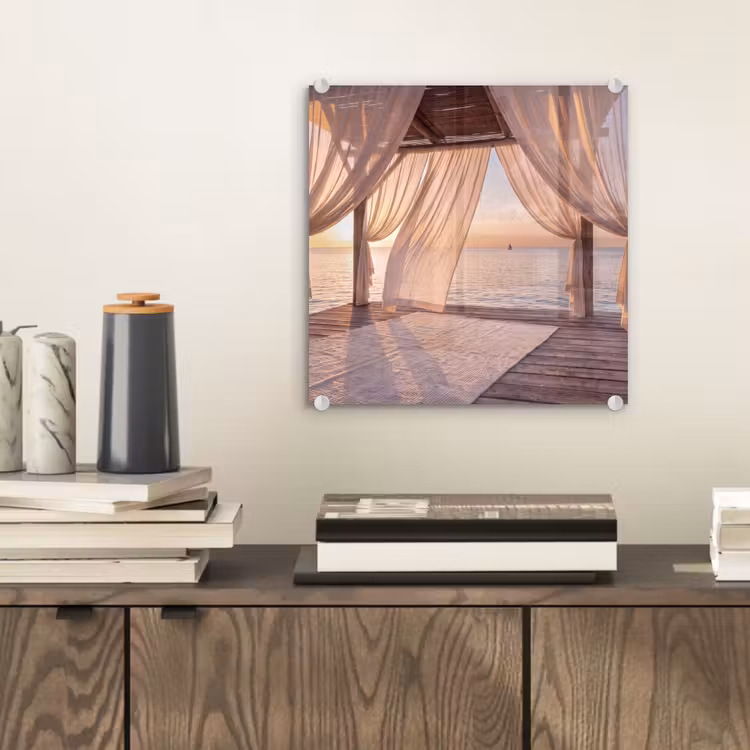 Glas schilderij - Overkapping - Zee - Zonsondergang - Vakantie - Rust — 2