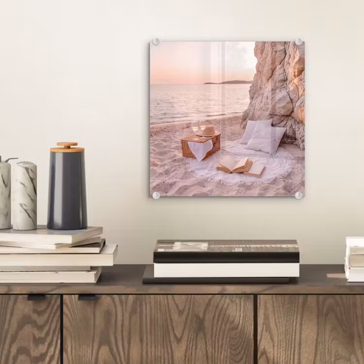 Glas schilderij - Strand - Picknick - Zonsondergang - Zomer - Natuur — 2