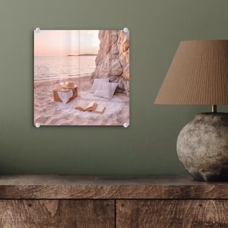 Glas schilderij - Strand - Picknick - Zonsondergang - Zomer - Natuur — 4