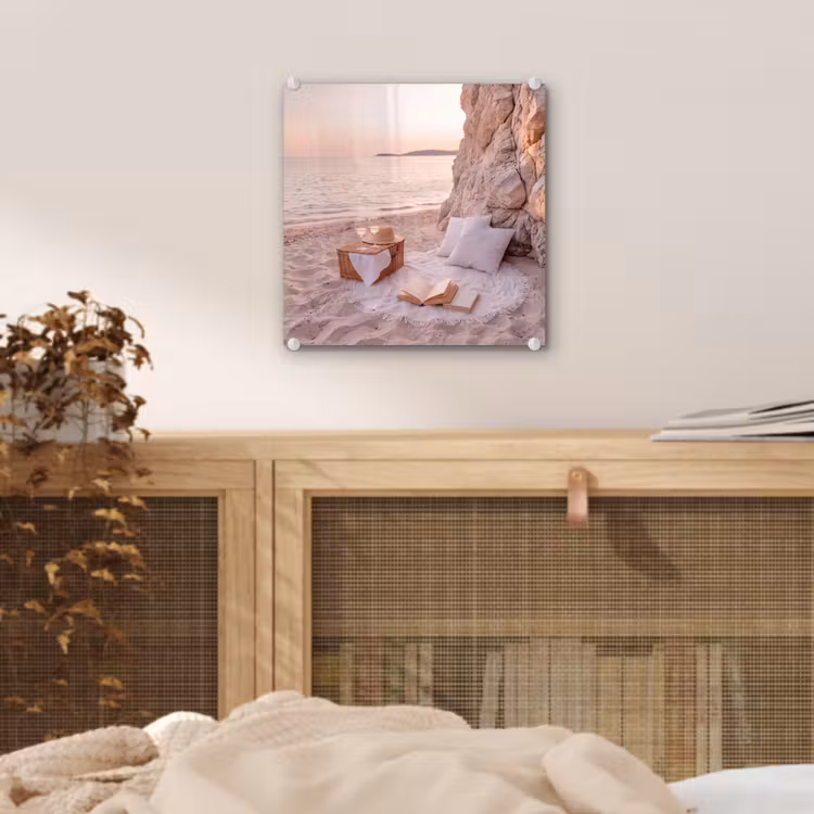 Glas schilderij - Strand - Picknick - Zonsondergang - Zomer - Natuur — 5