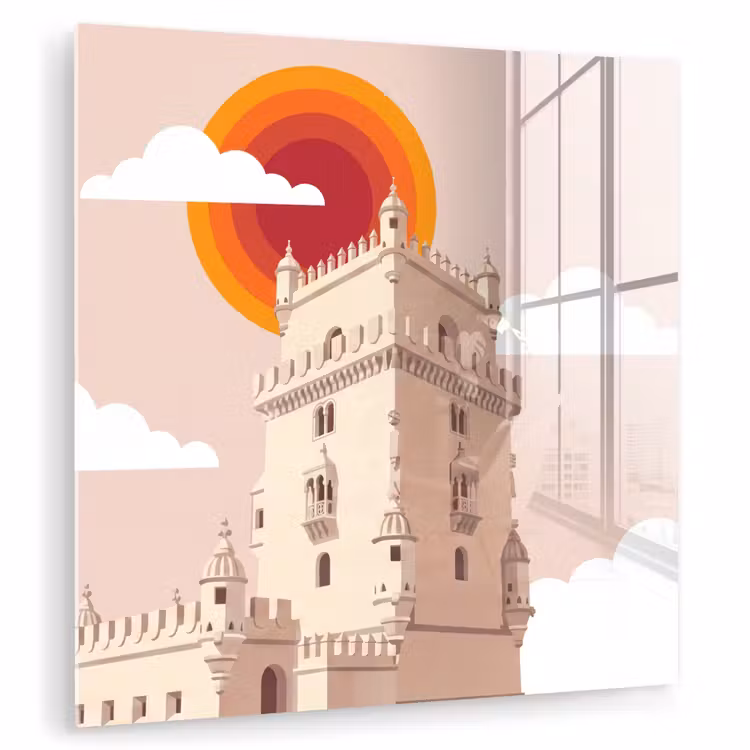 Glas schilderij - Toren - Rivier - Architectuur - Modern - Oranje — 1