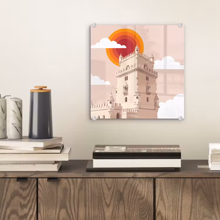 Glas schilderij - Toren - Rivier - Architectuur - Modern - Oranje — 2