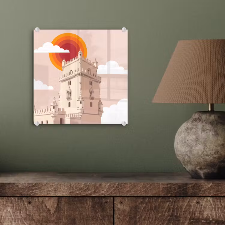 Glas schilderij - Toren - Rivier - Architectuur - Modern - Oranje — 4