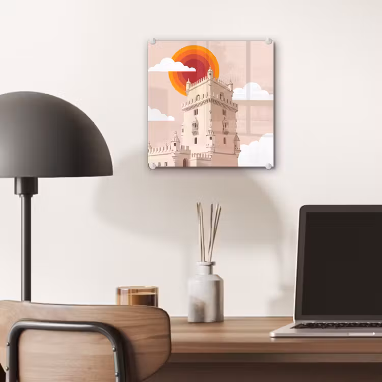 Glas schilderij - Toren - Rivier - Architectuur - Modern - Oranje — 7