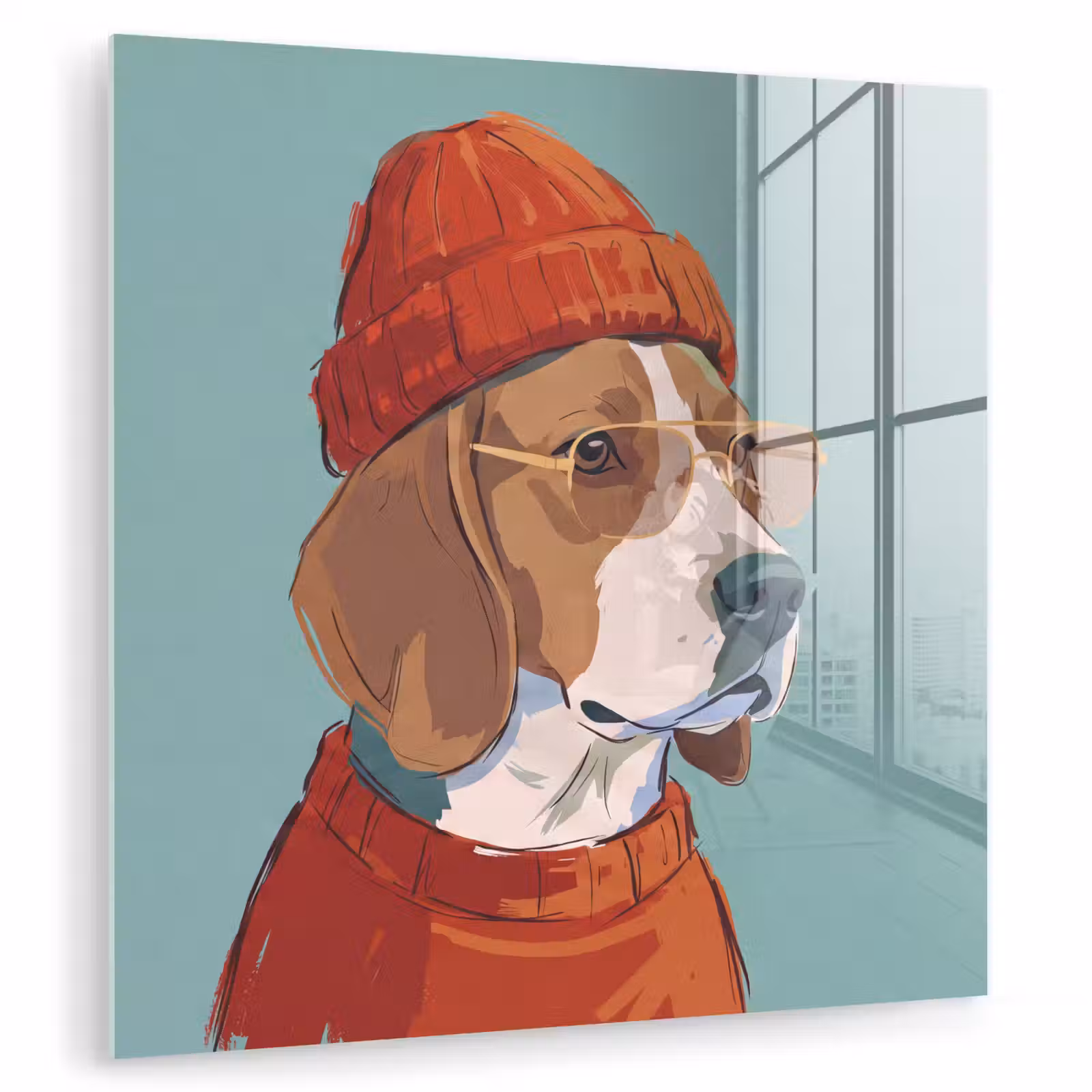 Glas schilderij - Hond - Beanie - Zonnebril - Dieren - Modern — 1