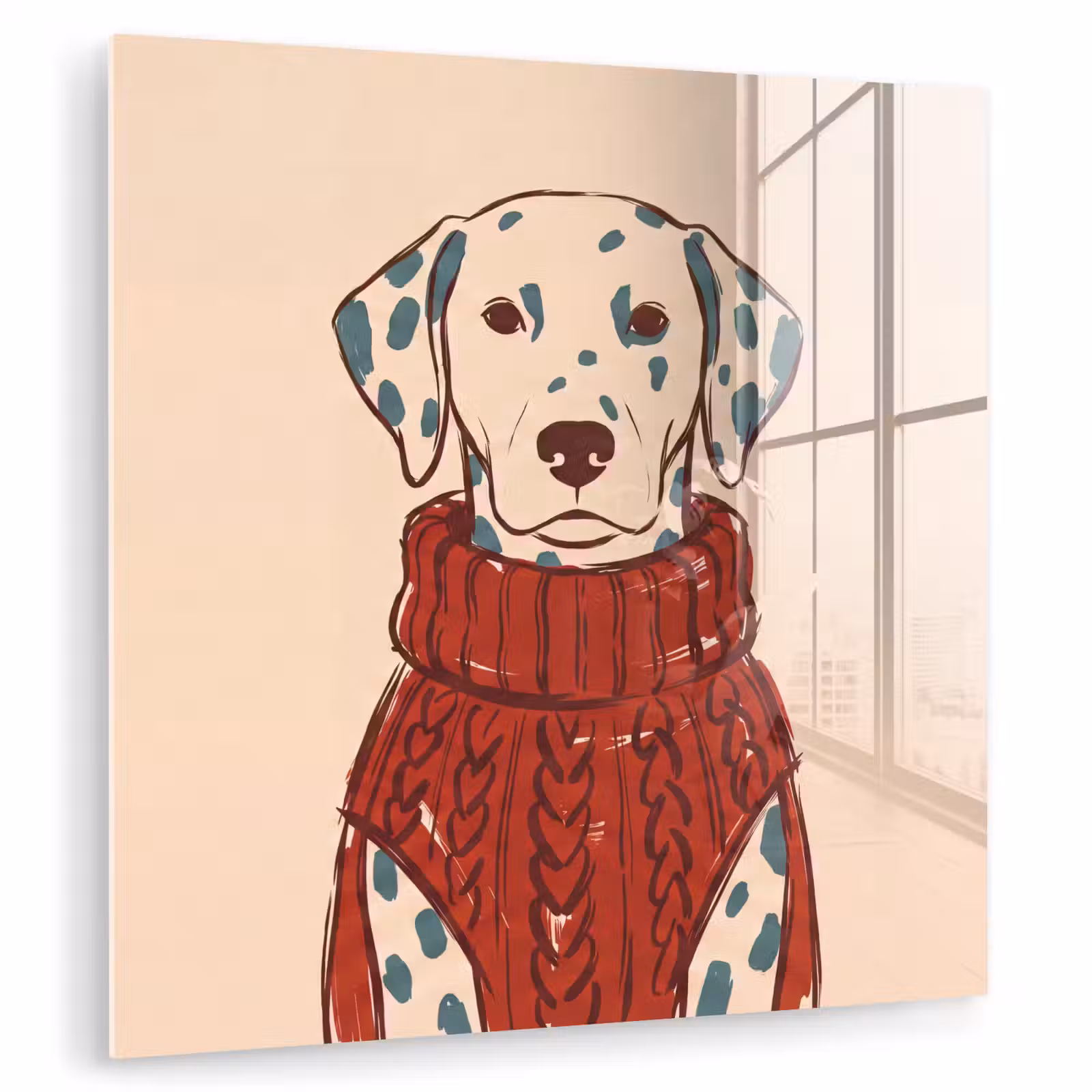 Glas schilderij - Hond - Trui - Winter - Dieren - Rood — 1