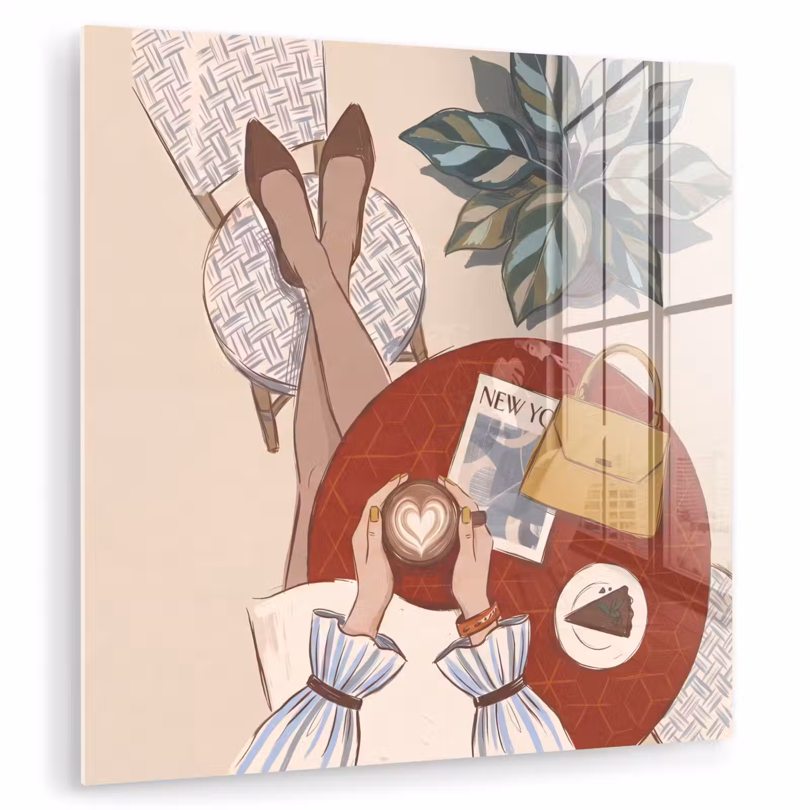 Glas schilderij - Mensen - Cafe - Koffie - Stadsleven - Modern — 1