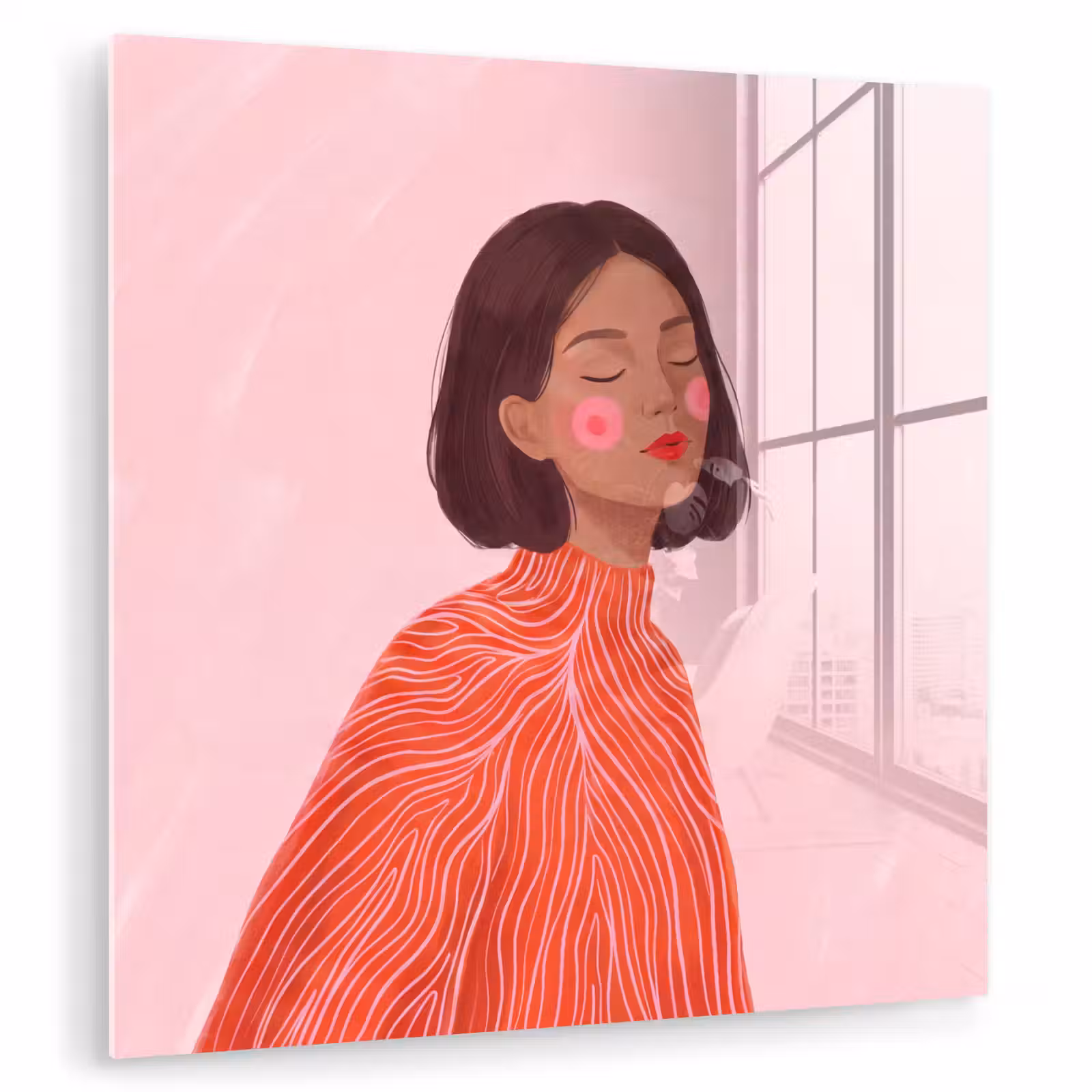 Glas schilderij - Vrouw - Portret - Modern - Kunst - Roze — 1