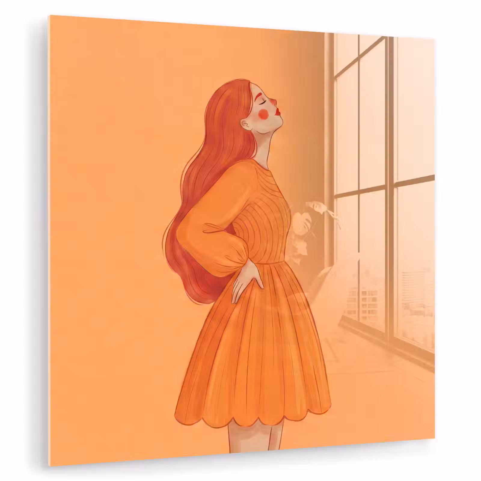 Glas schilderij - Vrouw - Profiel - Mensen - Modern - Oranje — 1