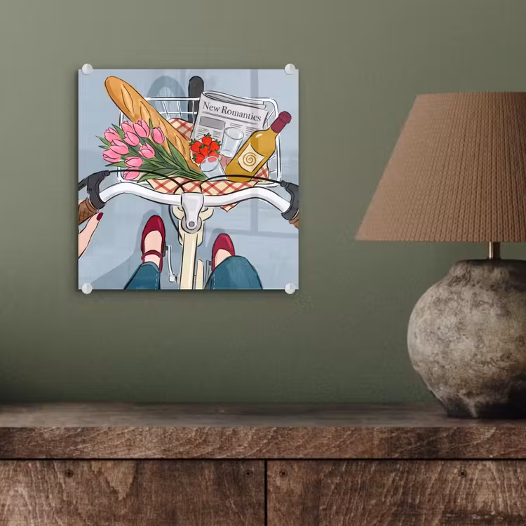 Glas schilderij - Fiets - Picknick - Zomer - Illustratie — 4
