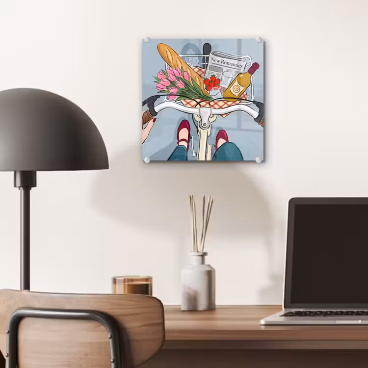 Glas schilderij - Fiets - Picknick - Zomer - Illustratie — 7