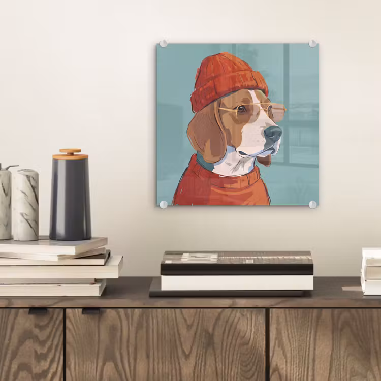 Glas schilderij - Hond - Beanie - Zonnebril - Dieren - Modern — 2