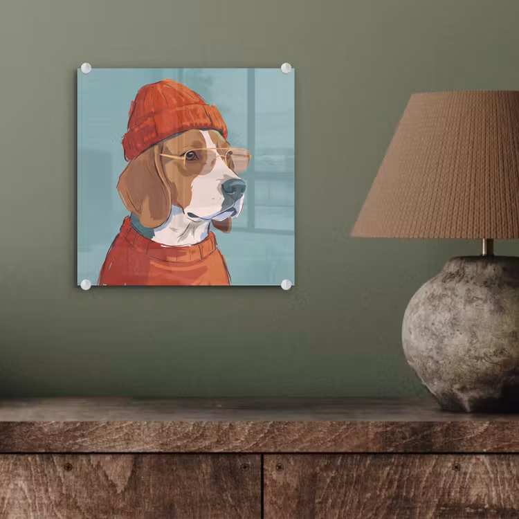 Glas schilderij - Hond - Beanie - Zonnebril - Dieren - Modern — 4