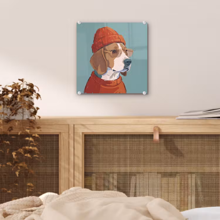 Glas schilderij - Hond - Beanie - Zonnebril - Dieren - Modern — 5