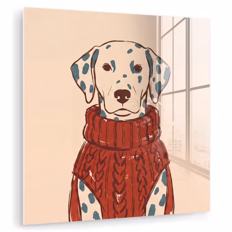 Glas schilderij - Hond - Trui - Winter - Dieren - Rood — 1