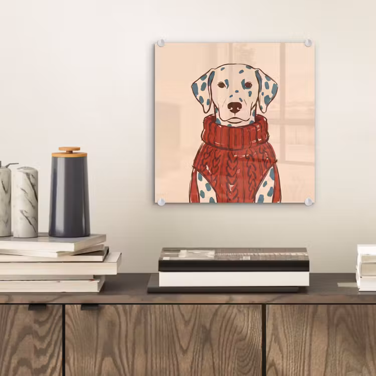 Glas schilderij - Hond - Trui - Winter - Dieren - Rood — 2