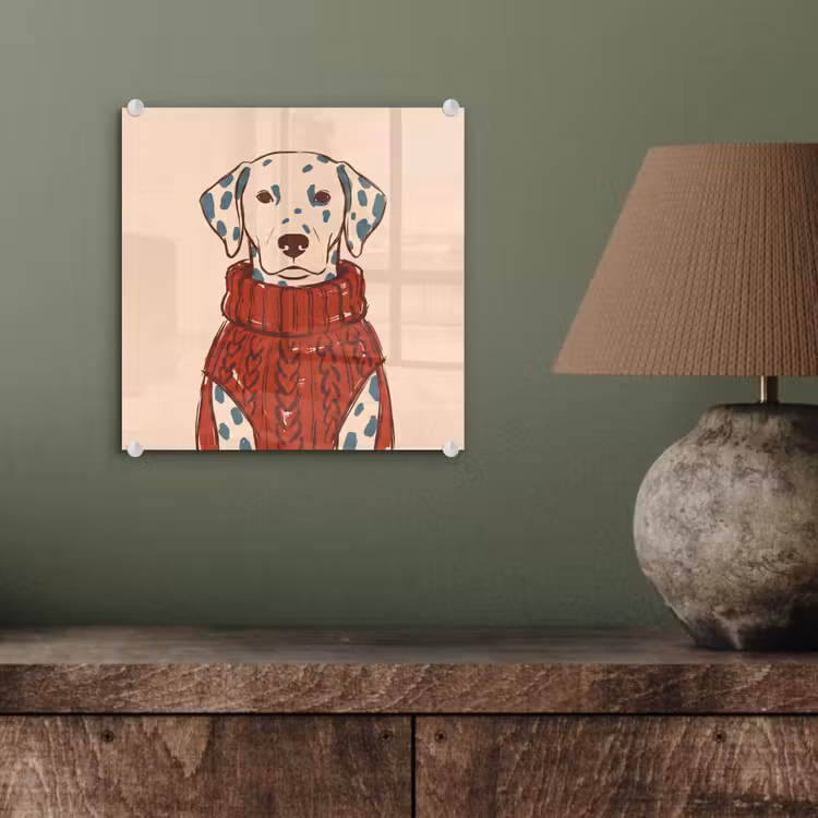Glas schilderij - Hond - Trui - Winter - Dieren - Rood — 4