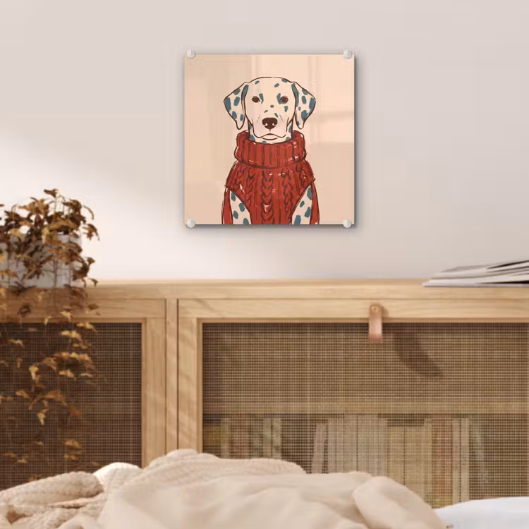 Glas schilderij - Hond - Trui - Winter - Dieren - Rood — 5