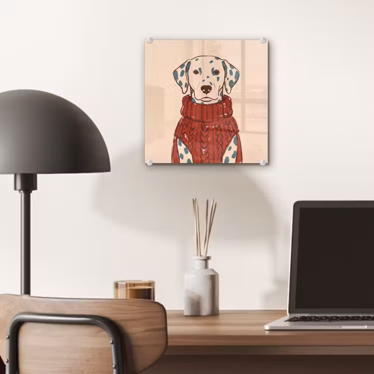 Glas schilderij - Hond - Trui - Winter - Dieren - Rood — 7