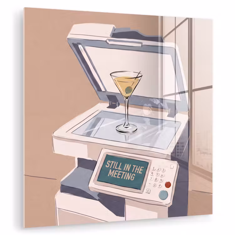Glas schilderij - Kantoor - Drank - Humor - Illustratie — 1