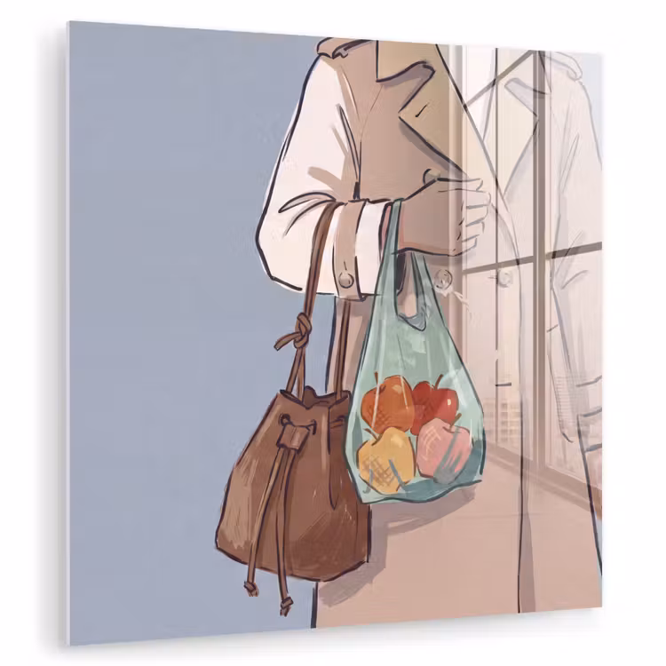 Glas schilderij - Mensen - Boodschappen - Stadsleven - Modern - Kleurrijk — 1