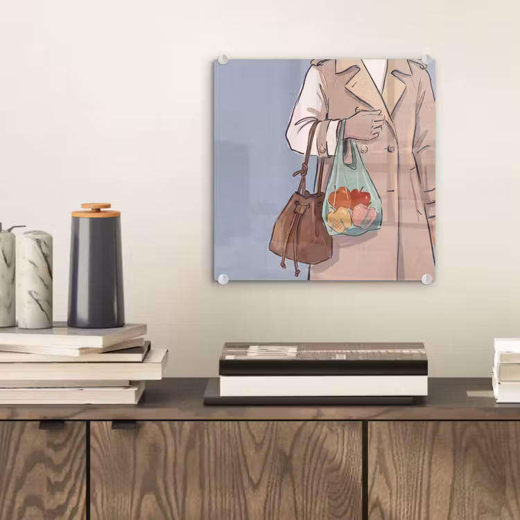 Glas schilderij - Mensen - Boodschappen - Stadsleven - Modern - Kleurrijk — 2