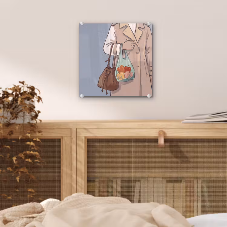 Glas schilderij - Mensen - Boodschappen - Stadsleven - Modern - Kleurrijk — 5