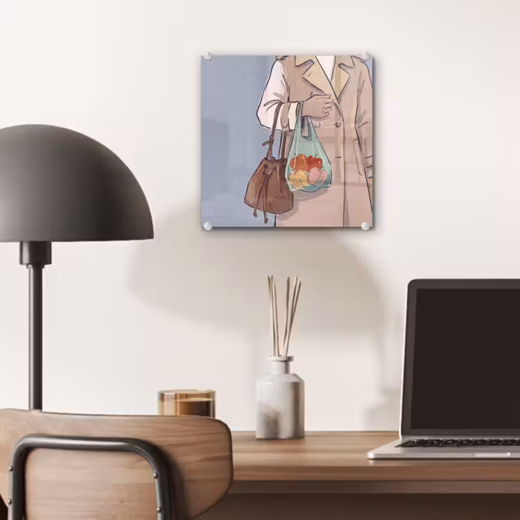 Glas schilderij - Mensen - Boodschappen - Stadsleven - Modern - Kleurrijk — 7