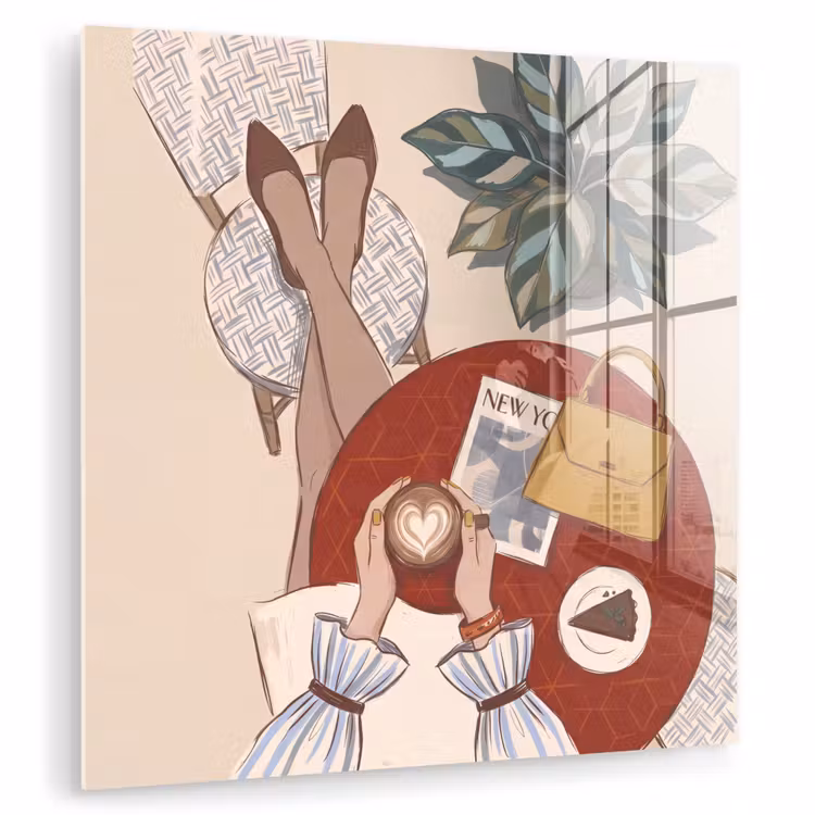 Glas schilderij - Mensen - Cafe - Koffie - Stadsleven - Modern — 1