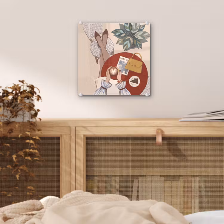 Glas schilderij - Mensen - Cafe - Koffie - Stadsleven - Modern — 5