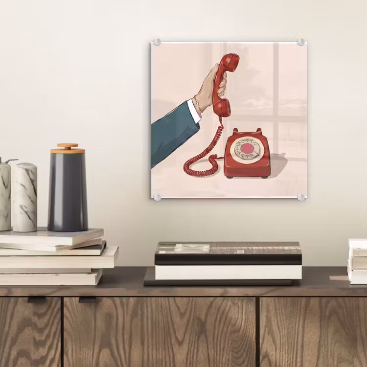 Glas schilderij - Telefoon - Hand - Vintage - Communicatie - Rood — 2