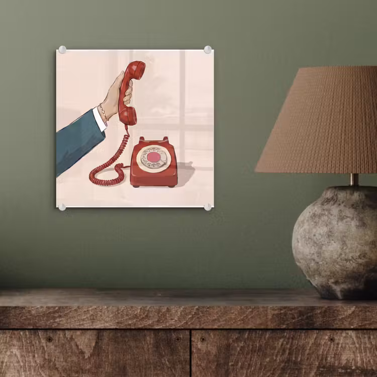 Glas schilderij - Telefoon - Hand - Vintage - Communicatie - Rood — 4