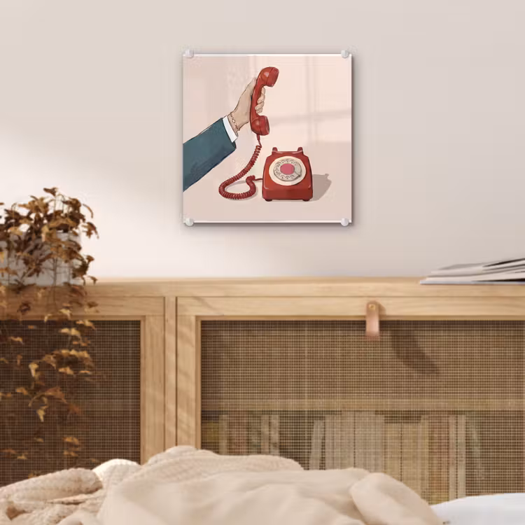 Glas schilderij - Telefoon - Hand - Vintage - Communicatie - Rood — 5