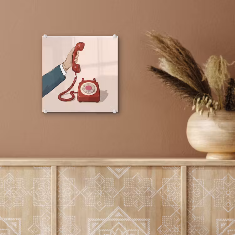 Glas schilderij - Telefoon - Hand - Vintage - Communicatie - Rood — 6