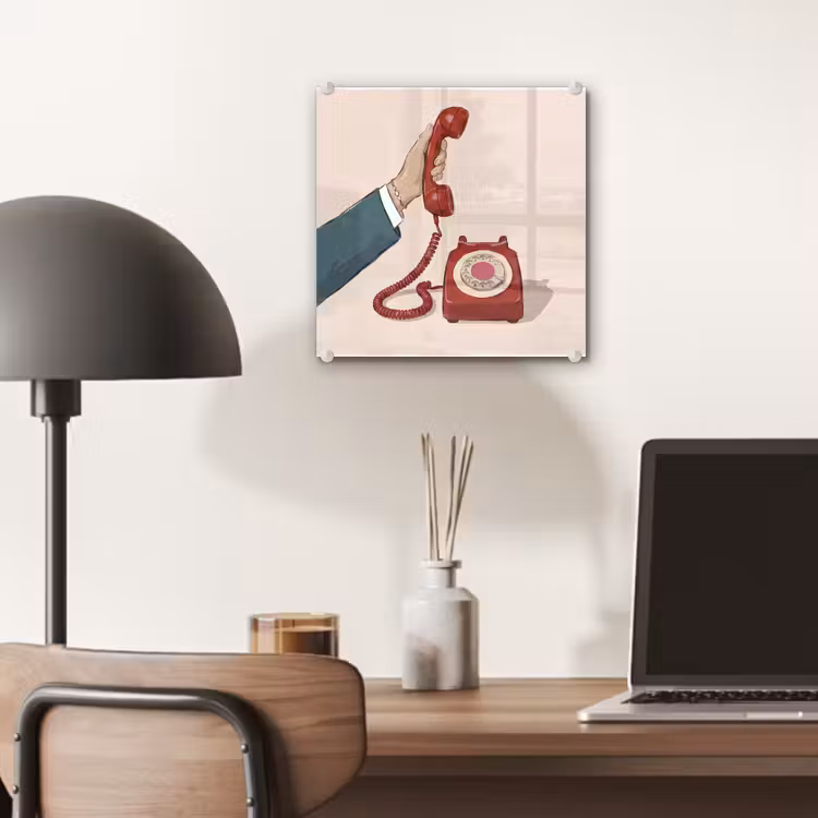Glas schilderij - Telefoon - Hand - Vintage - Communicatie - Rood — 7
