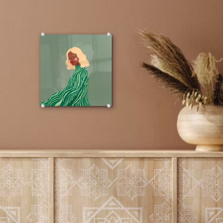 Glas schilderij - Vrouw - Portret - Illustratie - Modern - Groen — 6