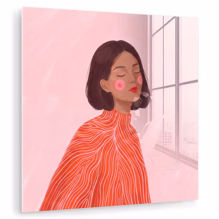 Glas schilderij - Vrouw - Portret - Modern - Kunst - Roze — 1
