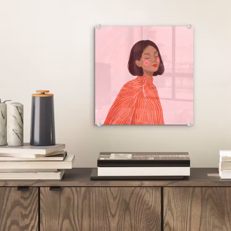Glas schilderij - Vrouw - Portret - Modern - Kunst - Roze — 2